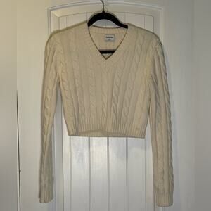 Sunday Best Cream V-Neck Merino Wool  Sweater Size XS